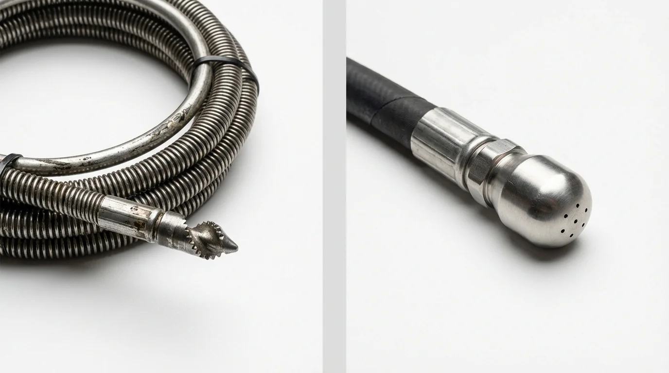 Drain snake cable and hydro jetting nozzle used for drain cleaning in Vinalhaven, ME